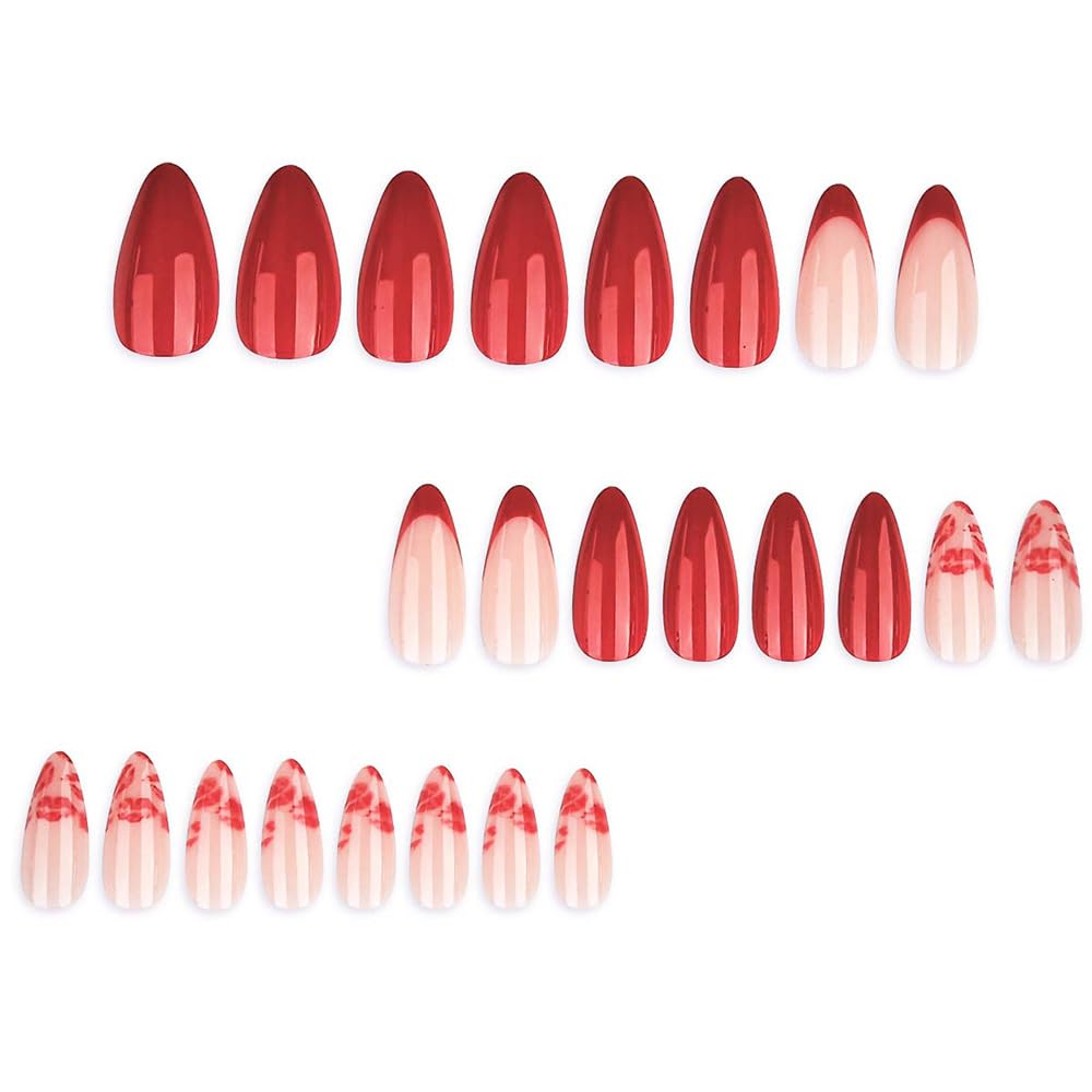 FJSMTOPl Valentine's Day Press on Nails - Red Fake Nails - Almond False Nails Press ons - Lips Acrylic Glue on Nails - Artificial Stick on Nail for Women Manicure 24 Pcs