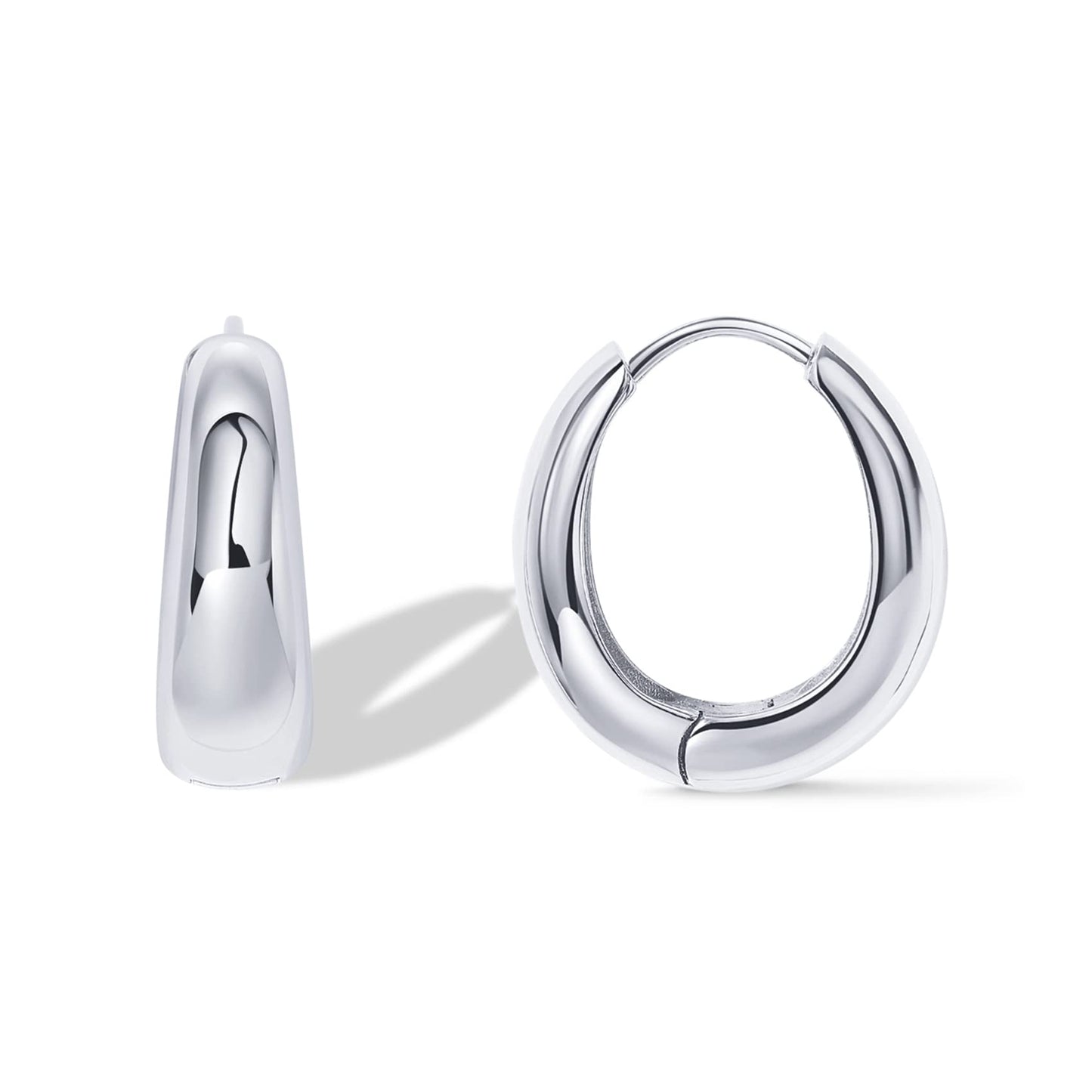 PAVOI Rhodium Plated 925 Sterling Silver Post Small Chunky Hoops Earrings - Thick Lightweight Gold Hoop Earrings for Women