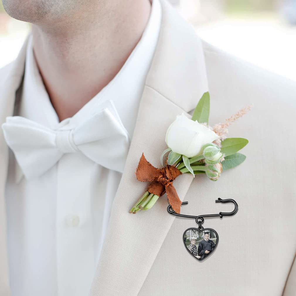Custom4U Custom Bouquet Charms for Wedding Memory Heart Brooch Pins Photo Charm for Women Men