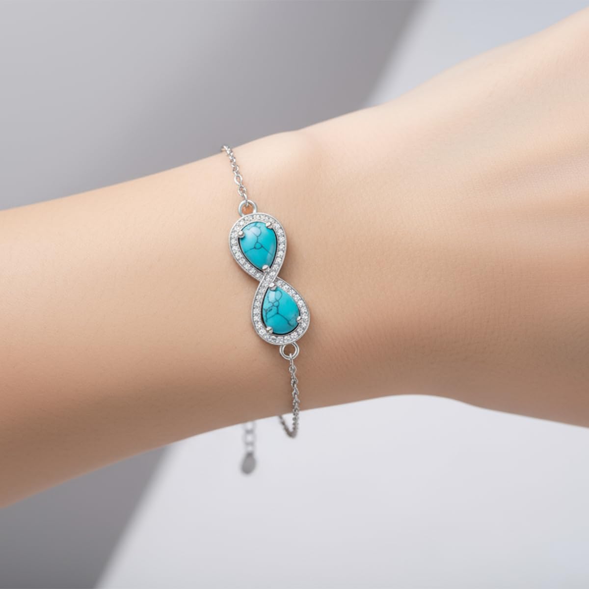 PEIMKO 925 Sterling Silver Infinity Symbol Turquoise Exquisite Bracelet Boho Style Bracelet Jewelry Gifts for Women Mother-3
