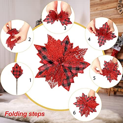Syhood 13 Pcs Christmas Bow Tree Topper Set Red Black Buffalo Plaid