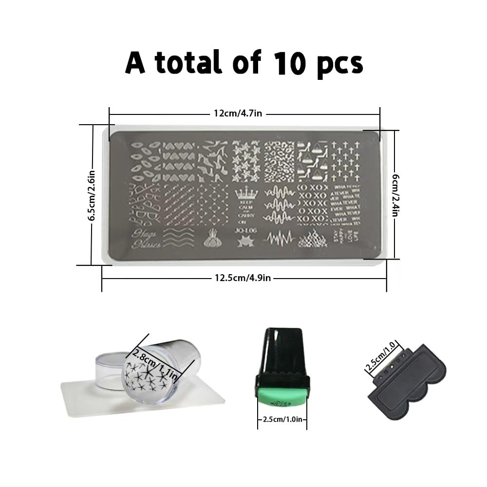 BeautyLeader 10 Nail Plates Mix Designs Nail Art Image Stamp Stamping Plates Manicure Template Nail Art Tools +2 Pcs Stamper DIY Stamping Plate（1-10）