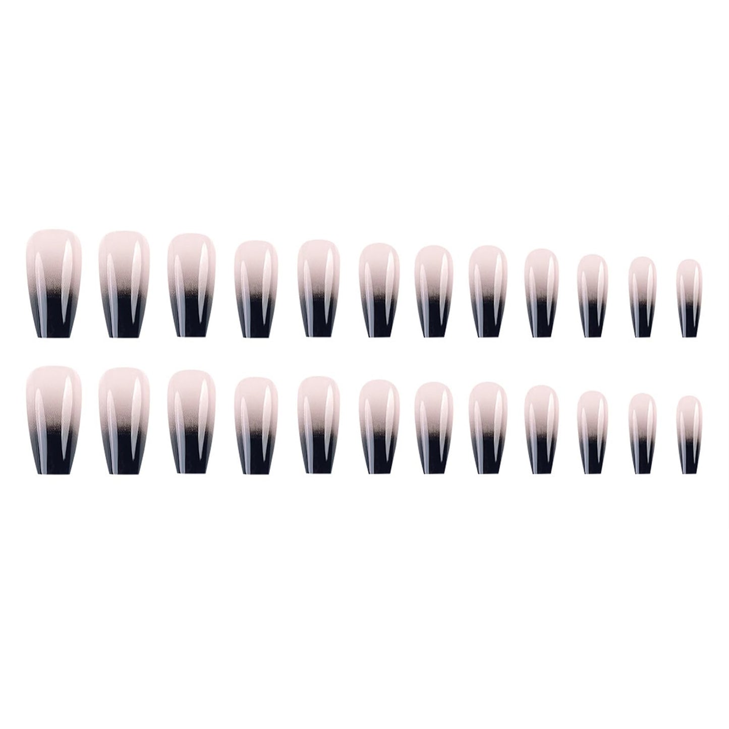 MISUD Press on Nails - Long Coffin Glue on Nails with Goth Black, Acrylic Gothic Ombre Design 24 pcs
