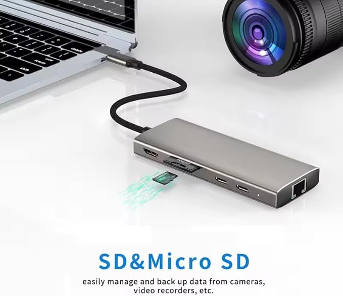USB C HUB Dongle, 10-in-1 USB C Adapter Docking Station with 4K HDMI, Type C PD, USB C Data, USB3.0, RJ45 Ethernet, SD/TF Card Reader, Other Type C Latops Devices