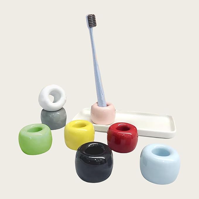 3PCS Ceramic Toothbrush Holder, Mini Tooth Brush Stand Portable Bathroom Accessories Organizer Makeup Tool Holder (Style A)