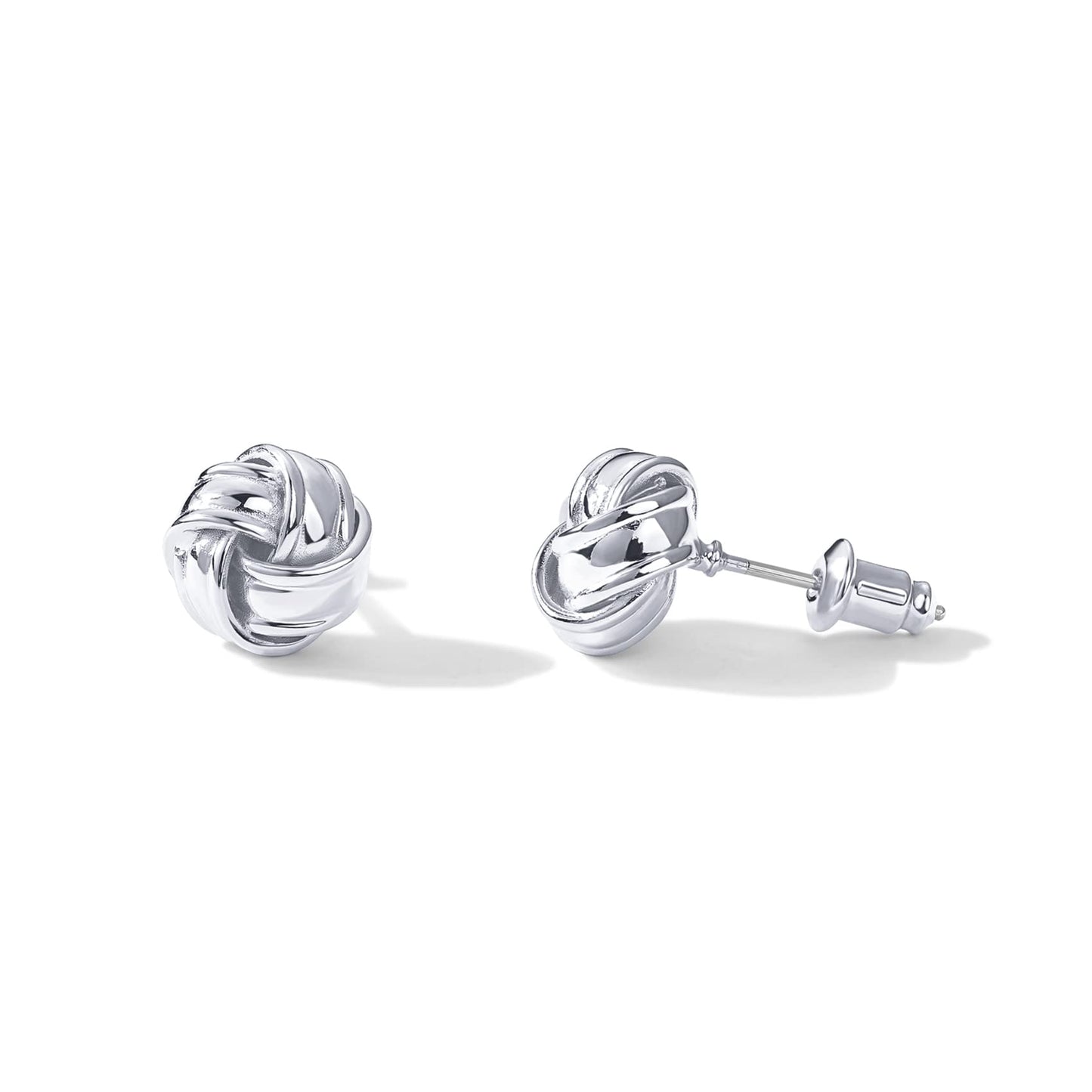 PAVOI Rhodium Plated 925 Sterling Silver Post Love Knot Stud Earrings | Gold Earrings for Women