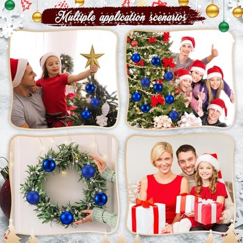 RoundFunny 25 Pcs Mini Christmas Balls Ornaments Set 2.36 Inch Christmas Day Ball Topper Star Tree Hanging Ornaments for Party Decoration(Blue)