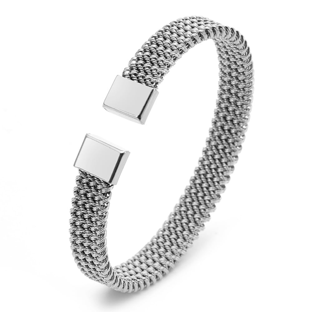 LXBQYSTO Cable Wire Twisted Cuff Bangle Bracelet For Women 14K Gold/rose/silver Stainless Steel Jewelry for Women Gift (Open-Silver)
