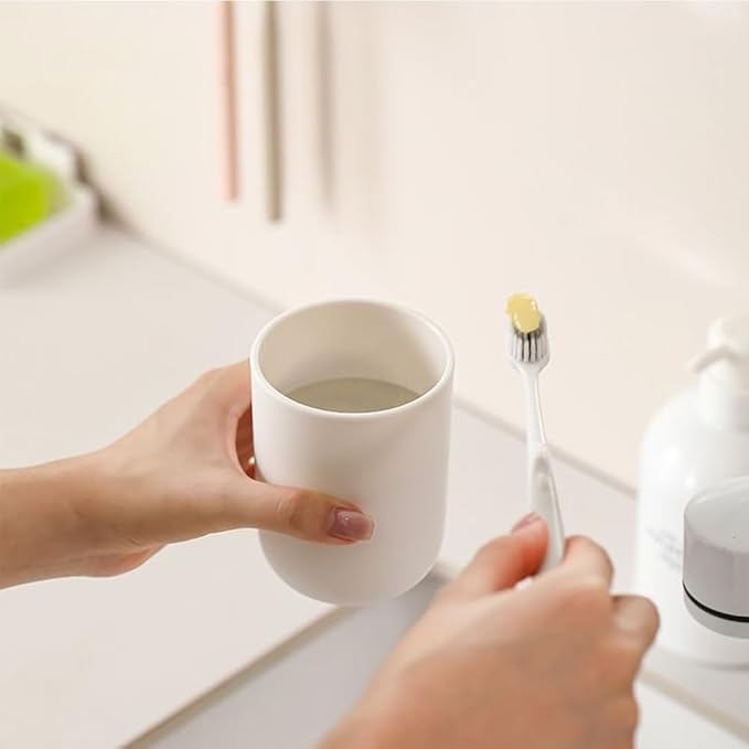 Creative Drinking Water Cup at Home, Solid Color Couple Toothbrush Holder in Bathroom, Portable and Simple Toothbrush Cups for Travel，10 oz(300ml) (White & White)