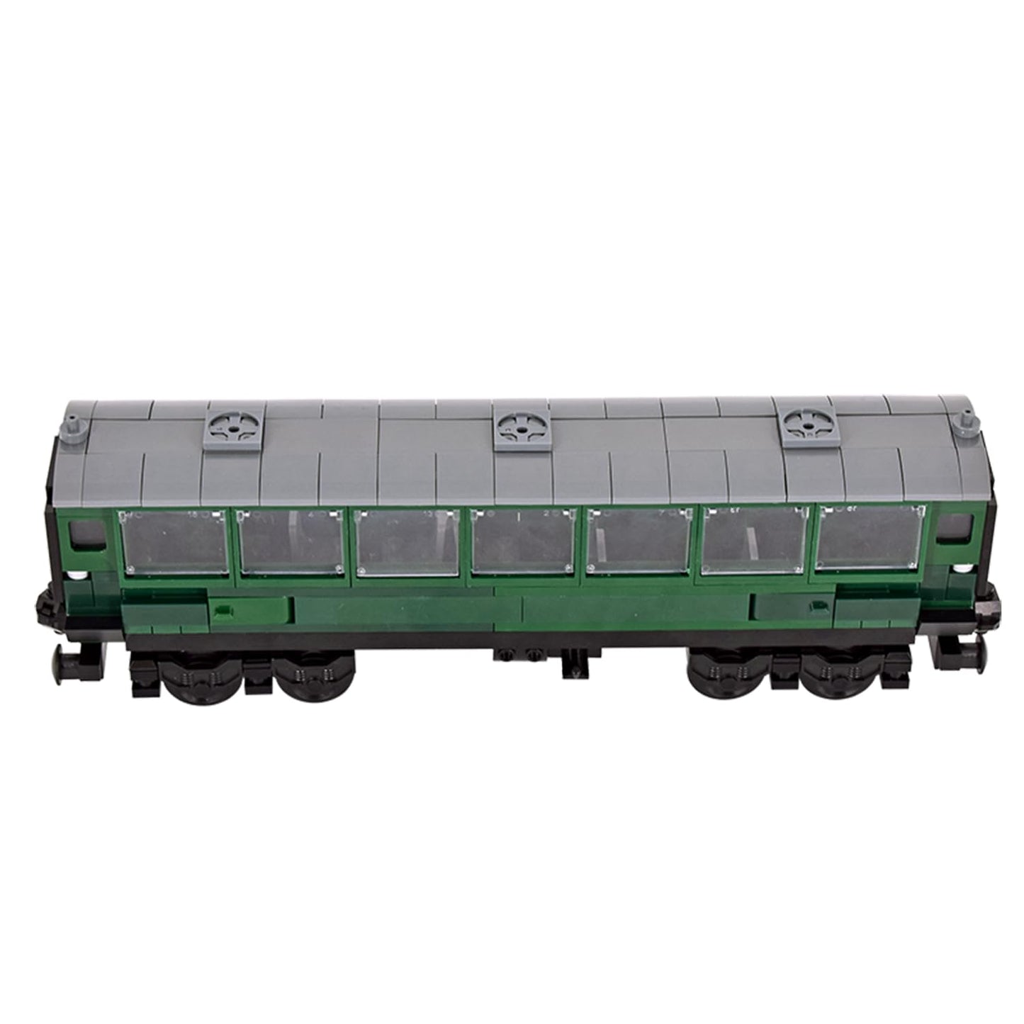MXIZYDAOY Train Building Block Carriage Kit, Green Passenger Coach Model, Plastic Railway Car with Architecture Theme, Compatible Building Set for Kids 6+