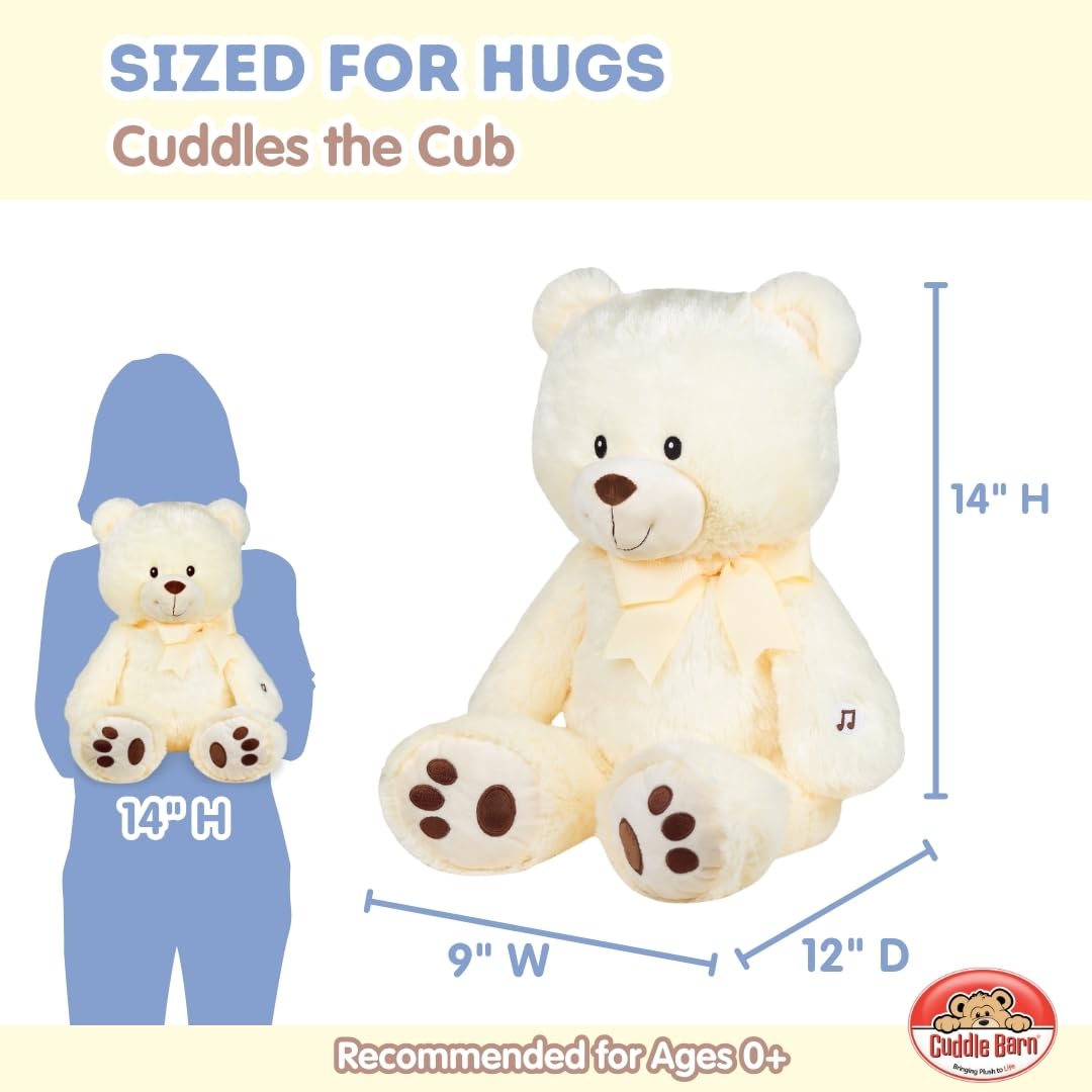 Cuddle Barn - Nite Brite Pals Cuddles the Cub | Large Glowing Musical Extra Soft Teddy Bear, LED Nightlight Changes Colors, Plays Brahm's Lullaby - Plush Bedtime Soother for Kids - 14 inches