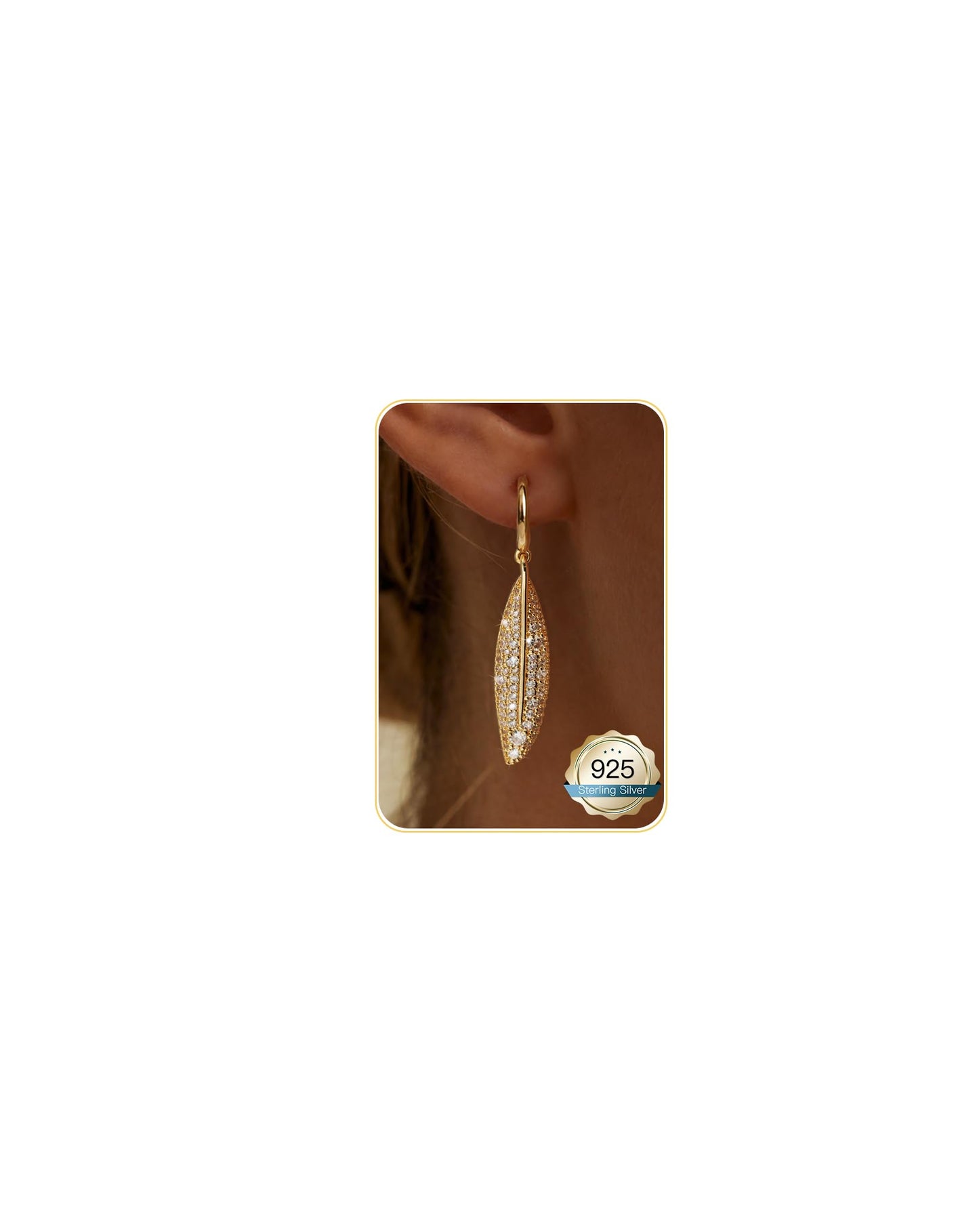 Asdecy Leaf Huggie Hoops Earrings for Women 14K Gold Plated Drop Dangle Cubic Zirconia Elegant Prom Bridal Bridesmaid Wedding Anniversary Dangling Jewelry