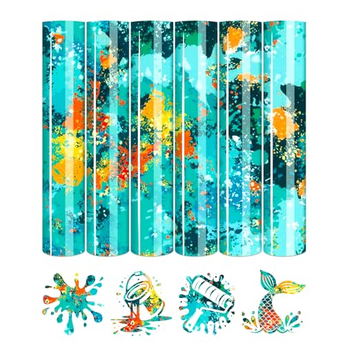 Tintnut Blue Splatter Heat Transfer Vinyl - 6 Sheets 10"x12" Watercolor Patterned HTV Iron On Vinyl for T-Shirts Hats Clothes - color: Blue-6pcs