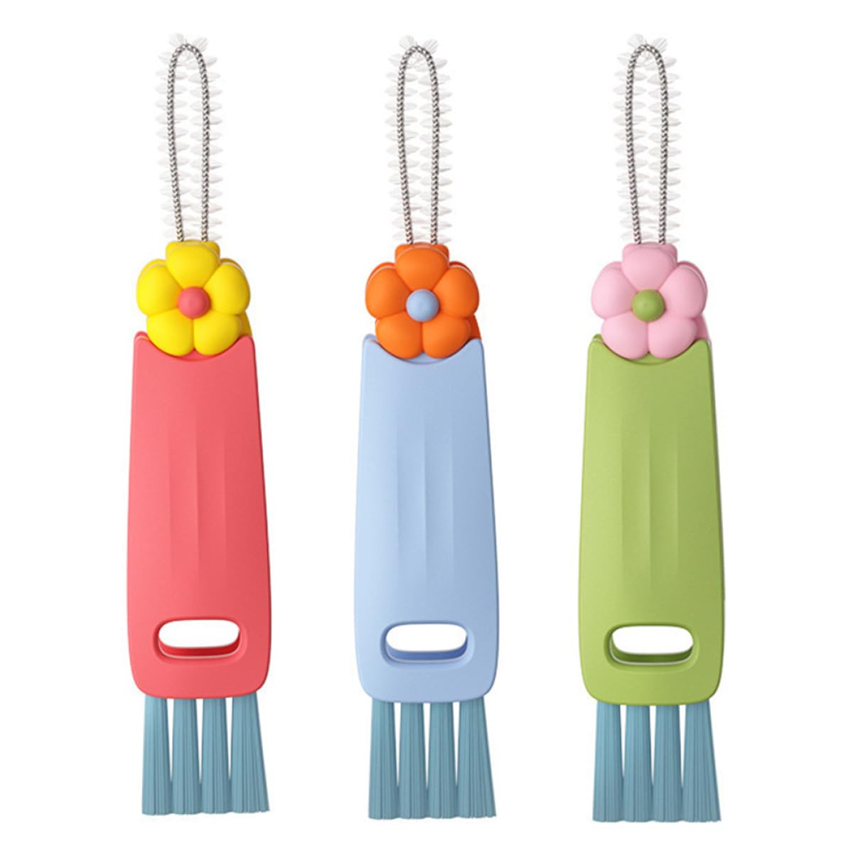 Lurrose Multi-Function Groove Brush Lid Cleaner Set with Hanging Handle, Small Flower Design, Bottle and Cup Crevice Cleaning Brush for Daily Household Use, 3pcs Kit