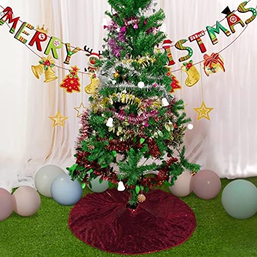 AMZLOKAE 48 Inch Burgundy Sequin Tree Skirt - Glitter Halloween and Xmas Sparkle Christmas Tree Skirt - Holiday Decorations Wine Kit