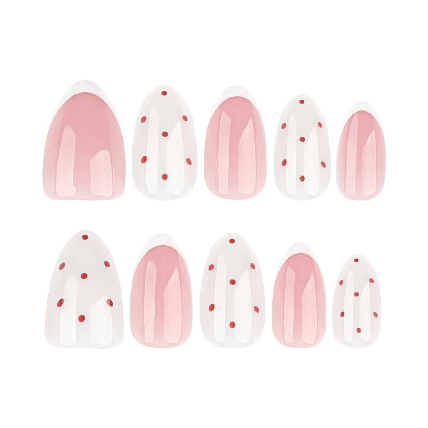Press On Nails, French Tip Short Pointed Almond Fake Nails with UV Finish, 12 Sizes Quality False Nails, 24Pcs Reusable Press-On Manicure Set with Nail Glue for Women Pattern #05