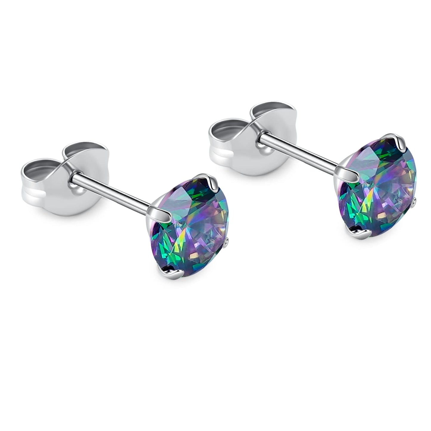 1 Pair Implant Grade Titanium Stud Earrings Set Hypoallergenic 3mm 4mm 5mm 6mm Cubic Zirconia G23 Titanium Earring Studs for Women Men for Sensitive Ear (6mm VM)