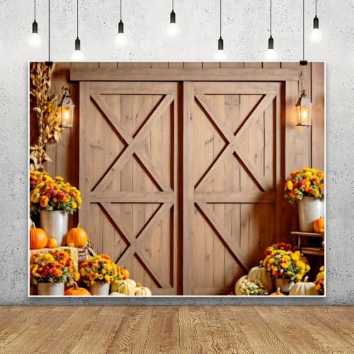Fall Backdrop 10x8ft Thanksgiving Autumn Harvest Photography Backdrop Pumpkin Maple Leaves Barn Door Background for Friendsgiving Studio Party Banner Photo Booth Props