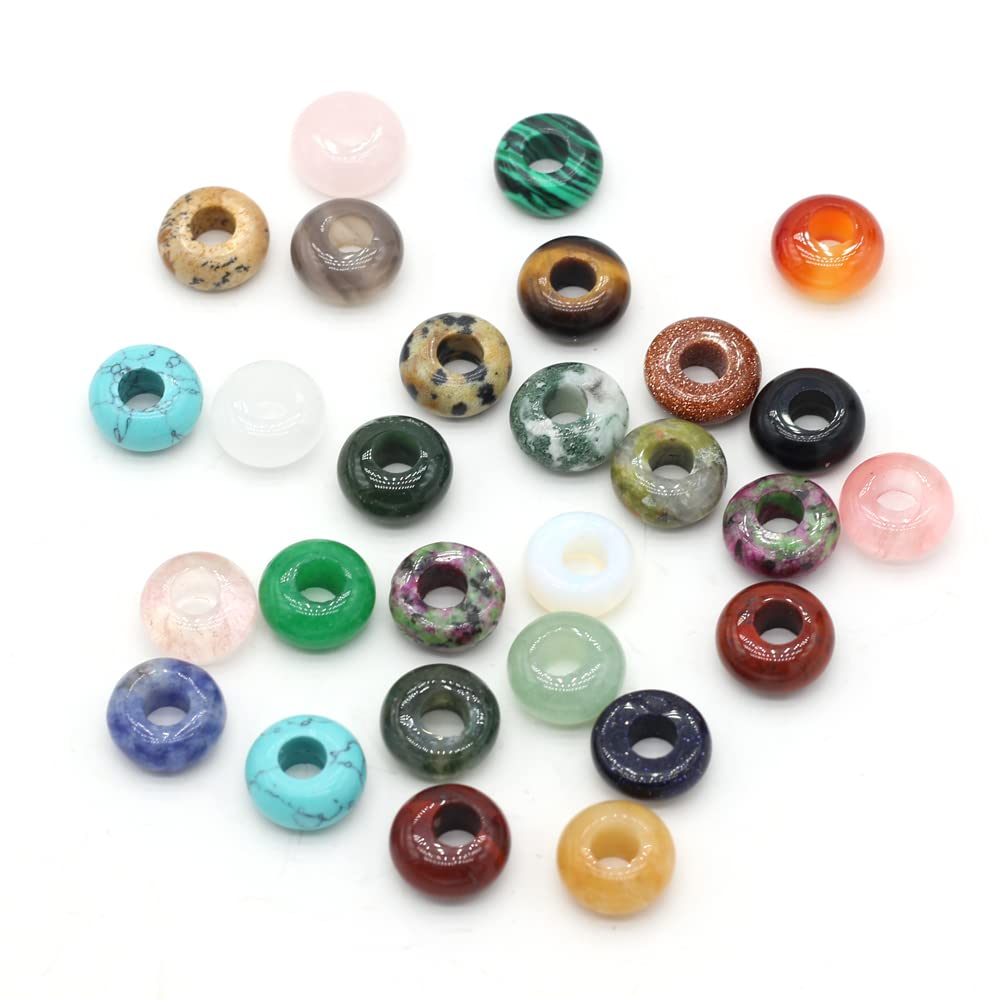 50pcs Natural Semi-Precious Stone Large Hole Loose Beads Abacus Shape Fashionable Opal Amethyst Unakite Rose Quartz Charm Beads for Making Necklace Bracelet