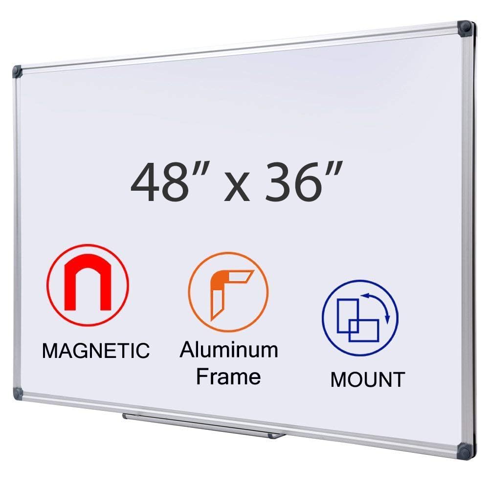 DexBoard 48 x 36 Inches Magnetic Whiteboard for Home Office Collaboration, Classroom Teaching - 4 x 3 ft Anti-Ghosting Dry Erase Board with Aluminum Frame for Brainstorming and Agile Management