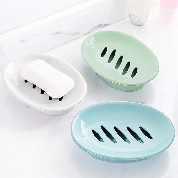 WYOK 2-Pack Soap Dish with Drain Plastic Sponge Holder Easy Cleaning Soap Saver Tray Caddy Keep Dry Stop Mushy for Shower Bathroom Kitchen(Blue)