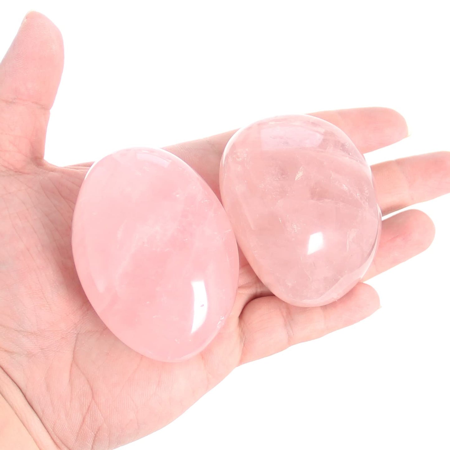 Orientrea Rose Quartz Palm Stone-2 Pcs Rose Quartz Pocket Energy Stone, Smooth Healing Crystal Worry Stone