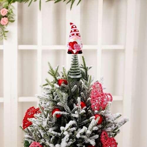 Gejoy Valentines Day Gnome Miniature Tree Topper, 5.1 Inches Mini Resin Gnome Valentine Tree Decorations for Wedding Party Supplies, Pink Valentines Table Centerpiece, Home Decor