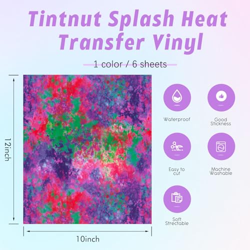 Tintnut Splash Heat Transfer Vinyl Roll - 12 Inch x 5ft Purple Watercolor Ink Patterned HTV Splatter Iron On Vinyl DIY T-Shirts Hats Clothes Canvas Bags - color: Green Purple