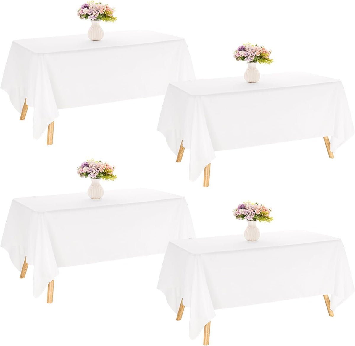 JALANCY Rectangle Tablecloth 60x126 Inch White (4 Pack) | Washable Polyester Table Cover for Weddings, Parties & Banquets