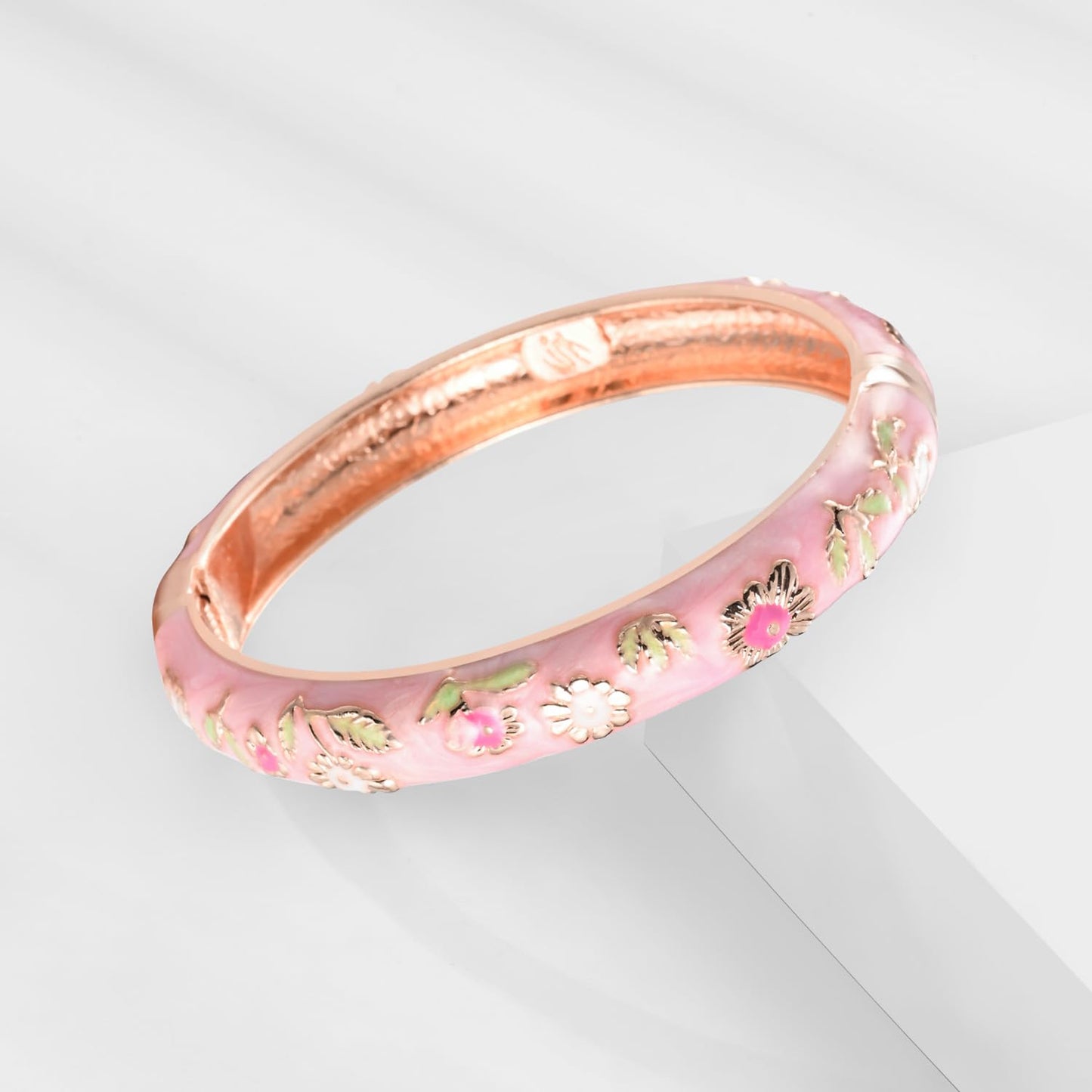 UJOY Womens Enameled Cloisonne Bracelet Gold Plated Flower Enameled Hinged Cuff Bangles Jewelry Gift 55A-3PCS Pink
