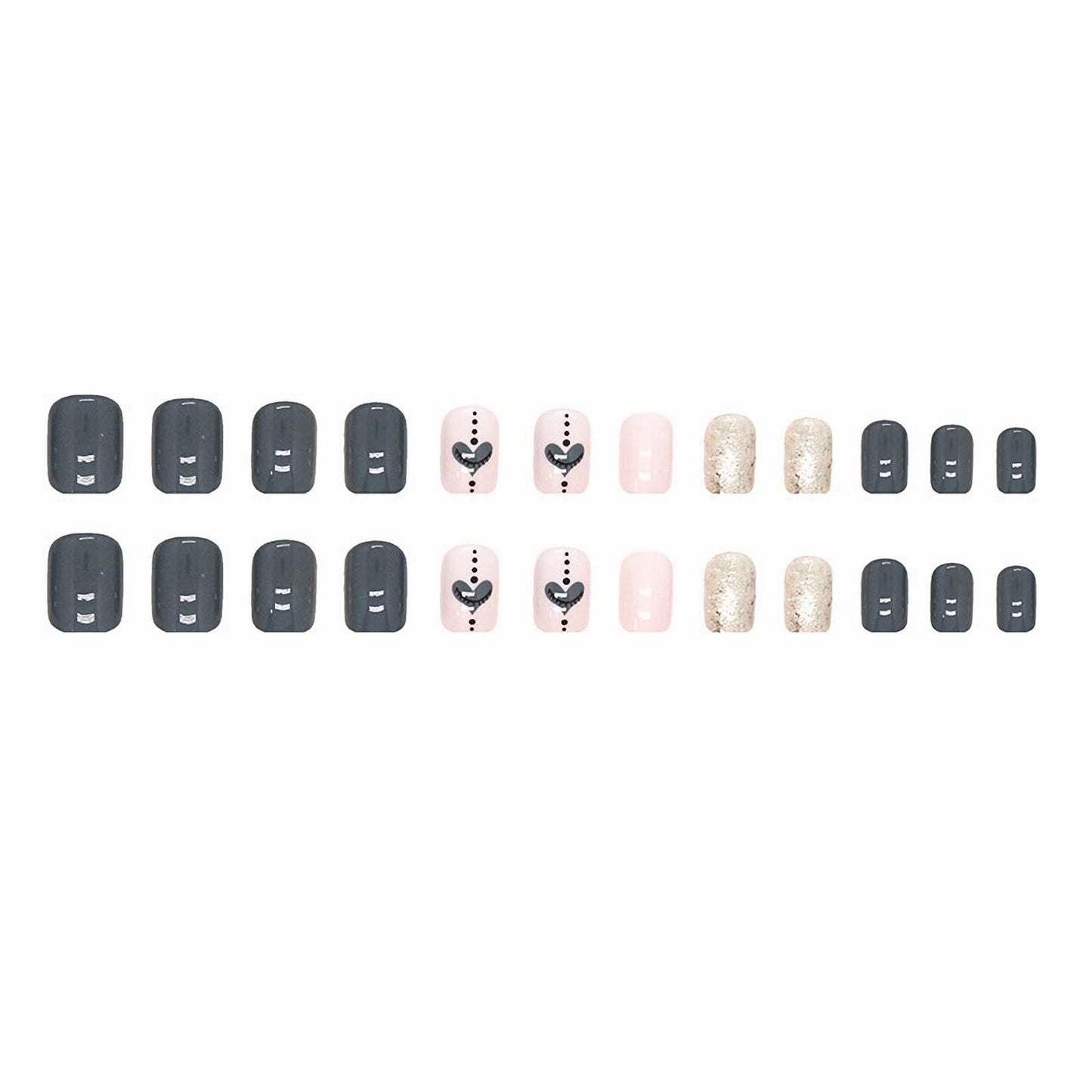 MISUD Press on Nails - Short Square Fake Nails with Gray Blue, Acrylic Bling Glitter Design 24 pcs