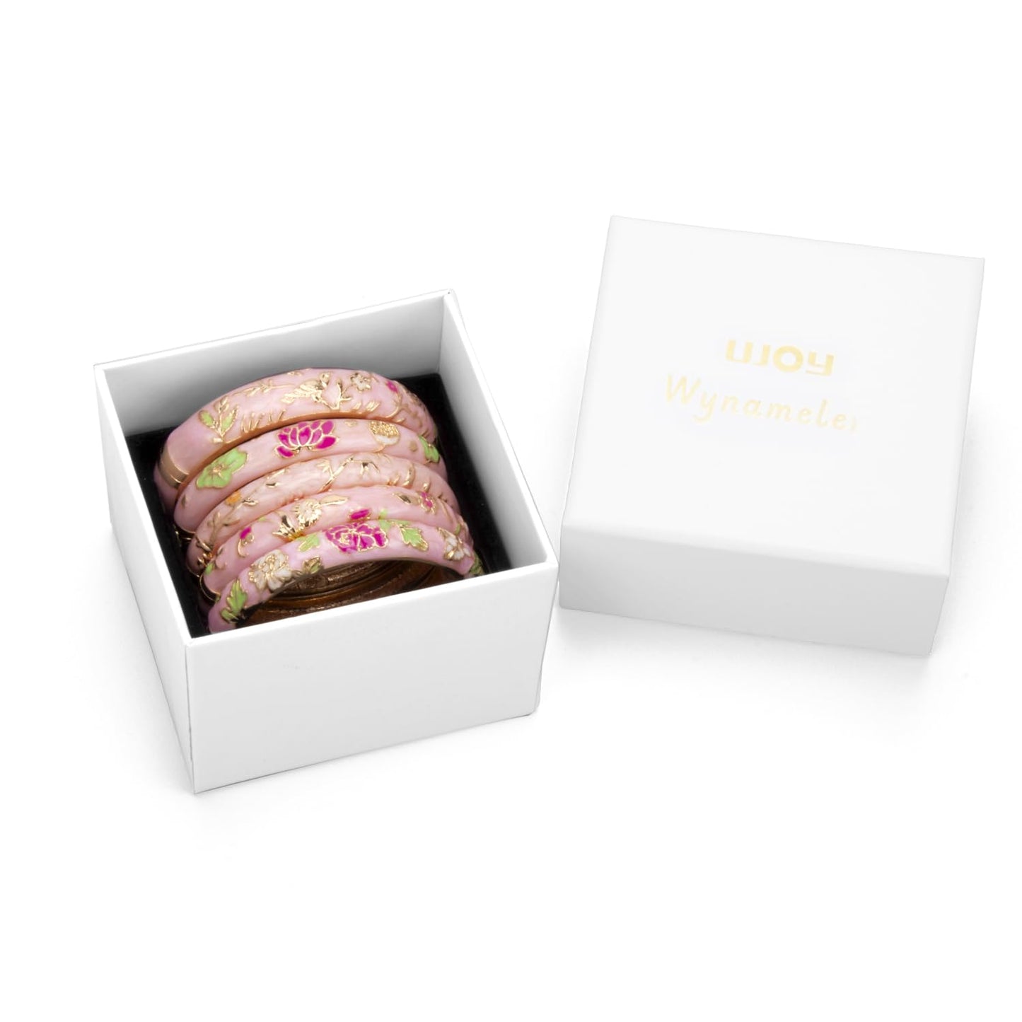 UJOY Bangles 5 Pcs Enamel Jewelry Set Rose Flower Engraved Cloisonne Bracelets Pack in a Box 5PCS-LPK