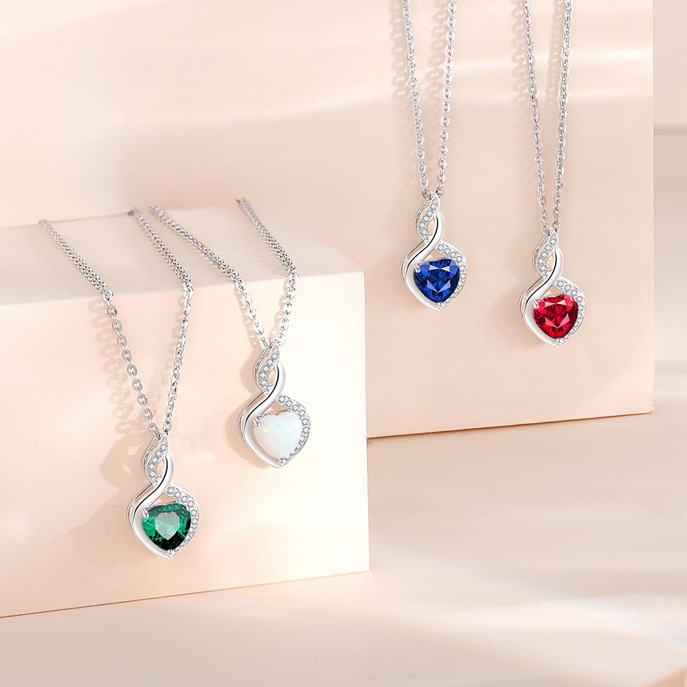 FANCIME Emerald Necklace 14K Solid White Gold Heart Pendant with Diamond May Birthstone Necklace Jewelry Gifts for Mom Women