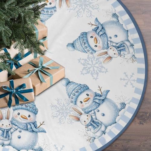 Blue Snowman Christmas Tree Skirt 48inch Snow Xmas Decorations