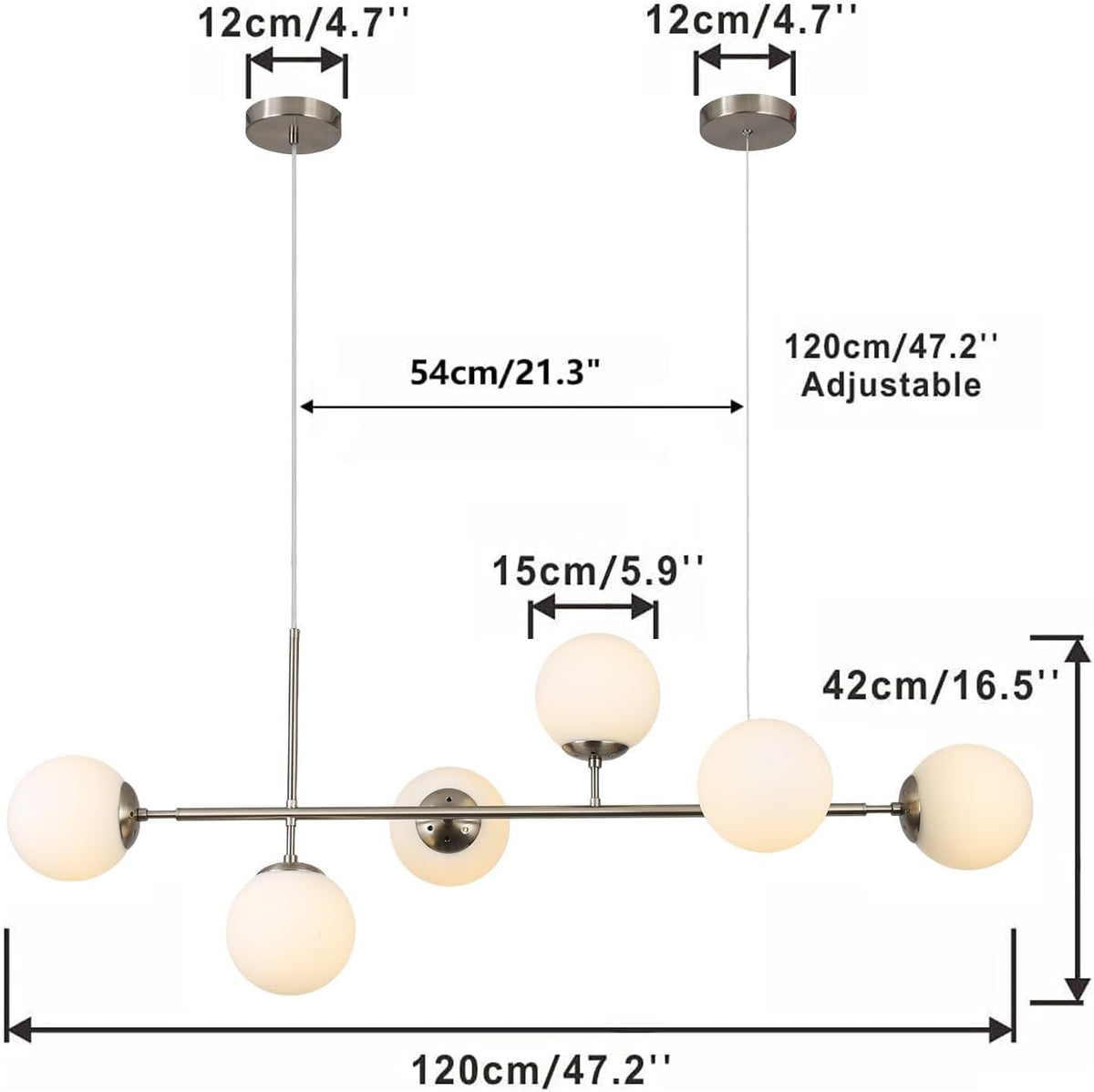 KCO Modern Silver Milk Glass Pendant Light 6 Light Pendant Light Fixture Chandelier Brushed Nickel Chandelier Modern Hanging Linear Light Fixture for Dining Room Kitchen Island