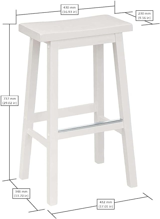Amazon Basics Solid Wood Saddle-Seat Kitchen Counter Barstool with Footrest, Easy Assembly - 29-Inch Height - White - Set of 2
