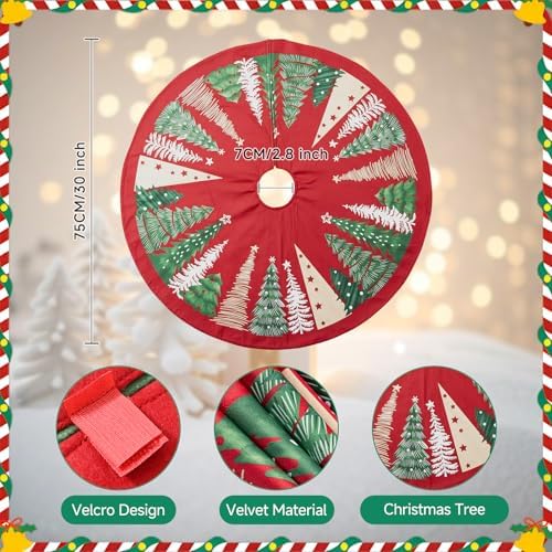 Lanpn Christmas Tree Skirt 30 inch, Velvet Xmas Tree Skirt Winter Christmas Tree Mat for Small Mini Pencil Slim Artificial Trees Winter Home Party Holiday Indoor Xmas Decor (Red, 75cm)