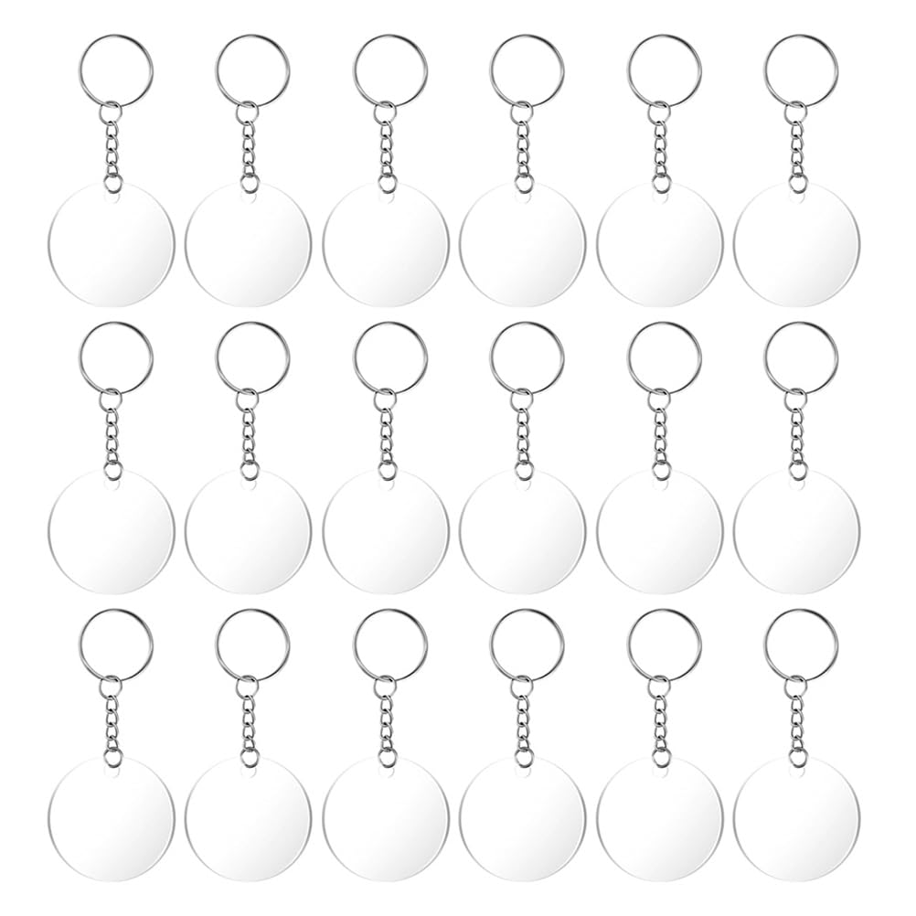 EXCEART 40 Sets Acrylic Keychain Blanks with Key Chain Rings 2.55 Inch Ornaments Blanks with Holes Clear Discs Circles for DIY Crafts Projects