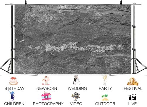 7x5ft Grayscale Stone Texture Backdrop Rough Surface and Mineral Deposits Photo Background Tapestry for Industrial and Rustic Home Decorations Studio Props - size: 7X5ft