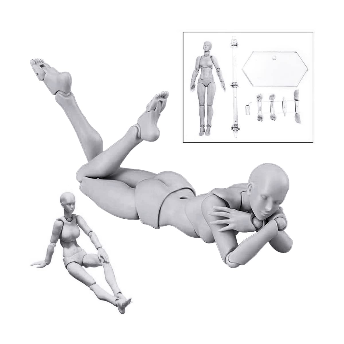 Haniforever Artists Manikin Art Mannequin Figures Supplies Drawing Tools,Small Drawing Figure Model for Sketching,Painting,Action Figures Male+Female Set(Grey)