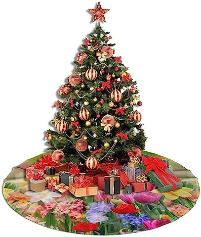 Spring Flowers Summer Christmas Tree Skirts 36", Xmas Tree Cloth Mats Trees Skirts for Decor Gift, Home Decoration