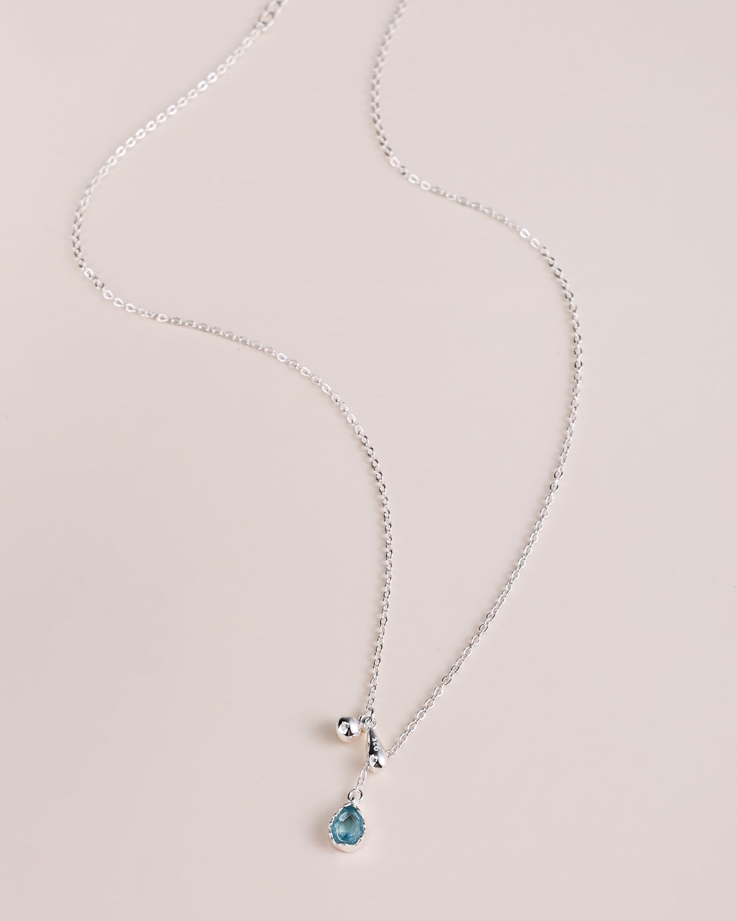 Zikichiky Aquamarine Silver Lariat Necklace for Women-Silver Teardrop Pendant Necklace Slip Chain Light Blue Birthstone Adjustable Jewelry