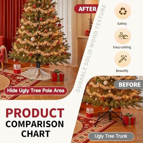 Artificial Bark Christmas Tree Skirt Hidden Fake Rod, Bark Wood Texture for Christmas Tree, Home, Party Holiday Decoration. (Christmas Fake Rod/Skirt Blank)