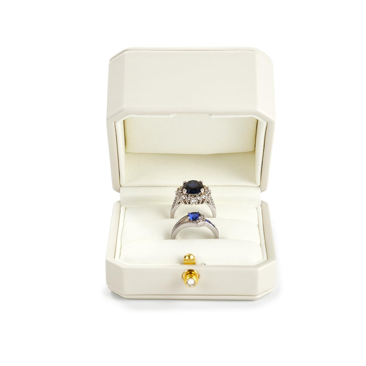 Oirlv Premium Leather Double Ring Box for Wedding Ceremony Engagement Ring Bearer Couple Jewelry Gift Box(White,Double)