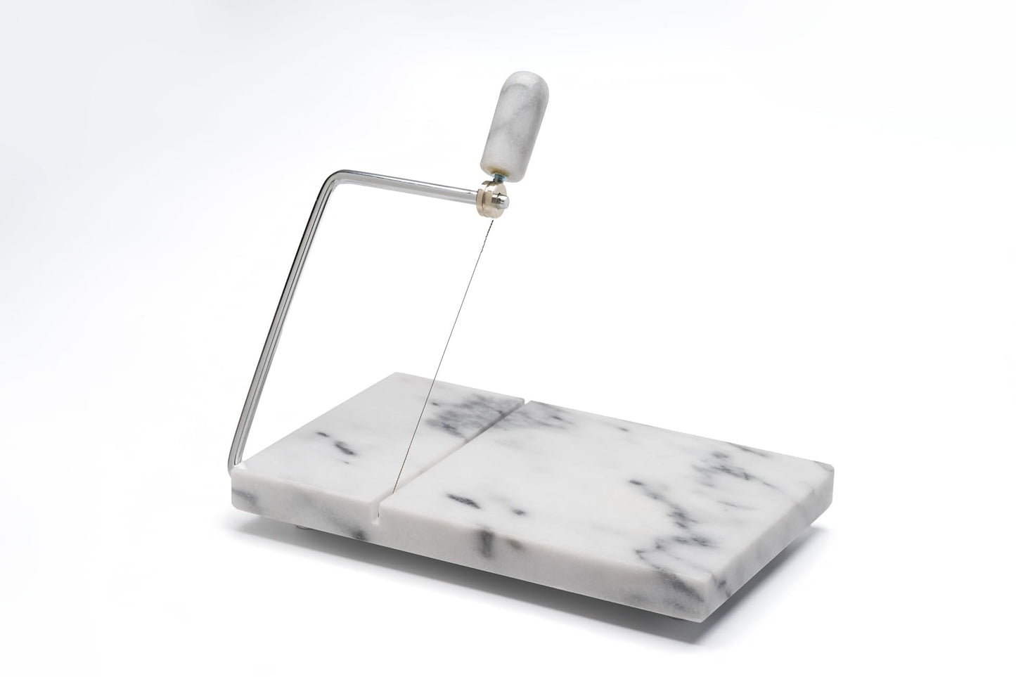 LIUHER Marble Cheese Slicer for Block Cheese, 5" x 8" White Marble Cheese Board and Cutter with 2 Replacement Stainless Steel Wires, Heavy Duty Cheese Slicer Kit for Home Kitchen and Charcuterie