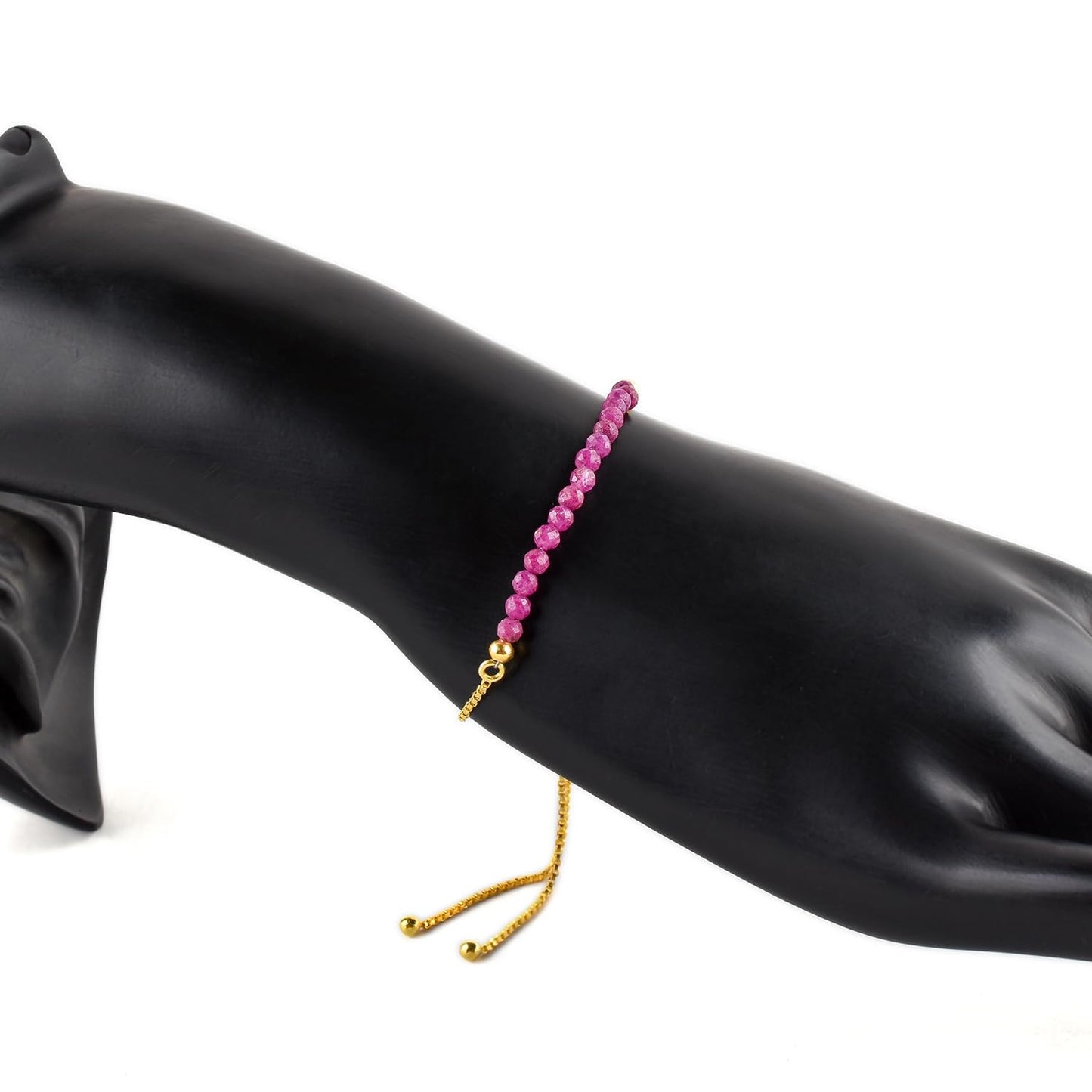InfinityGemsArt Ruby Bracelets For Women, July Birthstone, Pink Beads Beaded Stone Bolo Slider Crystals Gemstones, 14K Gold Plated Adjustable Chain, Mother's Day Jewelry For Her