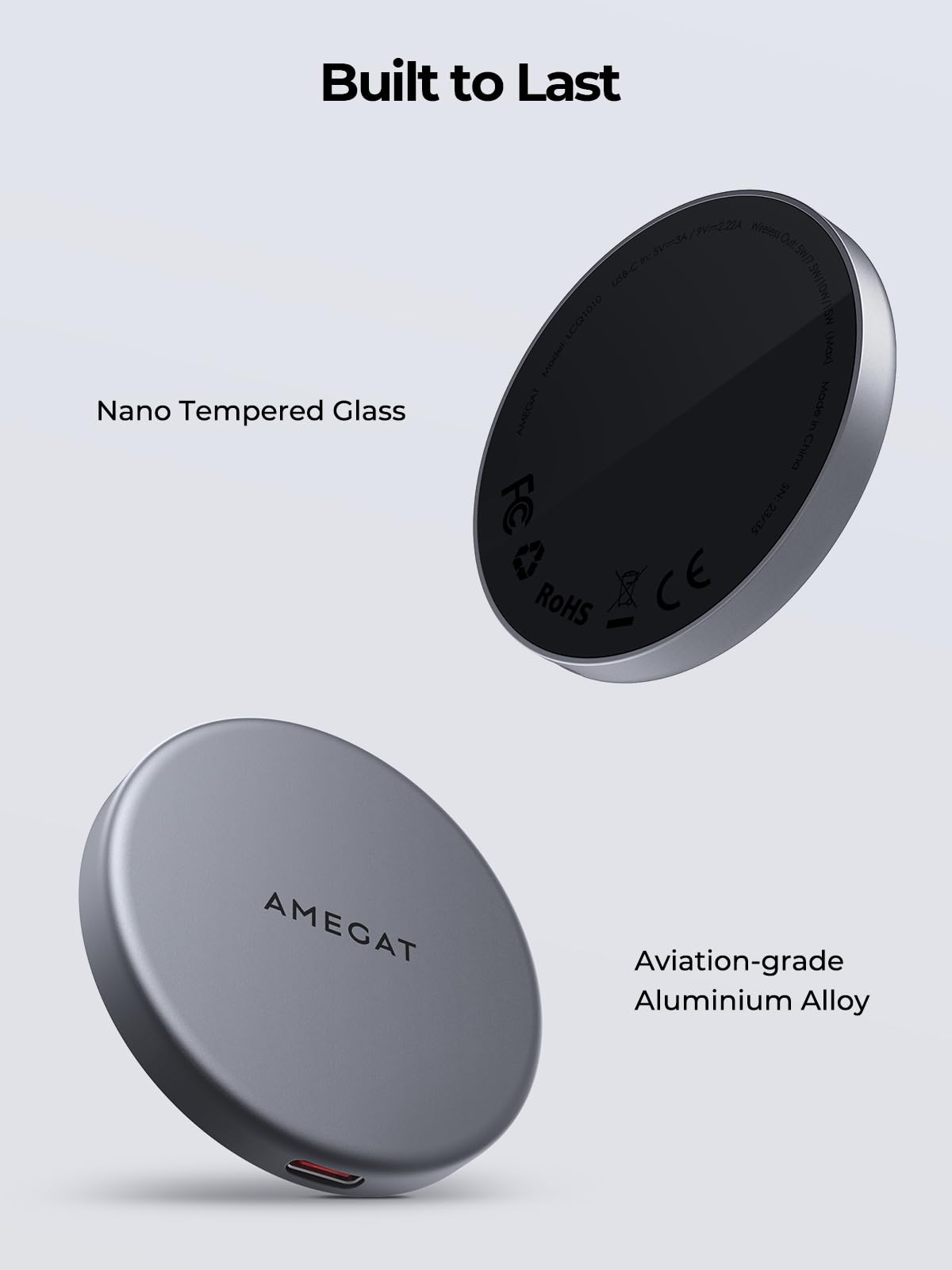 AMEGAT Wireless Charging Pad, MagFusion Aura 15W Fast Charging Qi2 Certified Magnetic Wireless Charger Compatible with MagSafe for iPhone17/16/15/14/13/12 Series