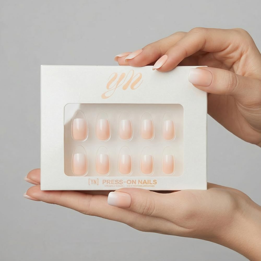 YN Young Nails Press On Nails - Glue On Fake Nails for Women,Medium Oval Shape, Includes Nail Glue, File, Tabs, Quick and Easy Application (Crème de la Crème)