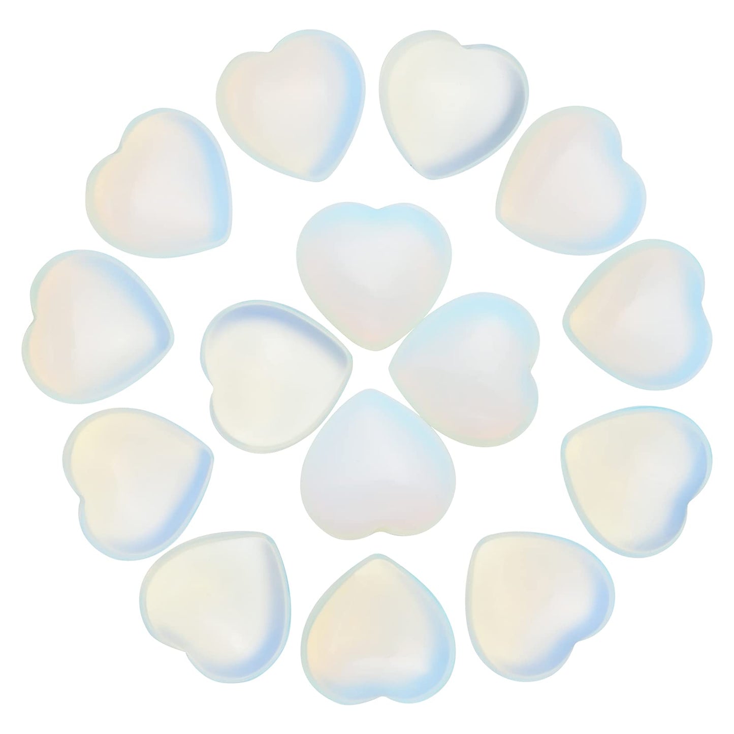 Marrywindix 15 Packs 0.8 Inch Healing Crystal Natural Opalite Heart Love Carved Palm Worry Stone Chakra Reiki Balancing