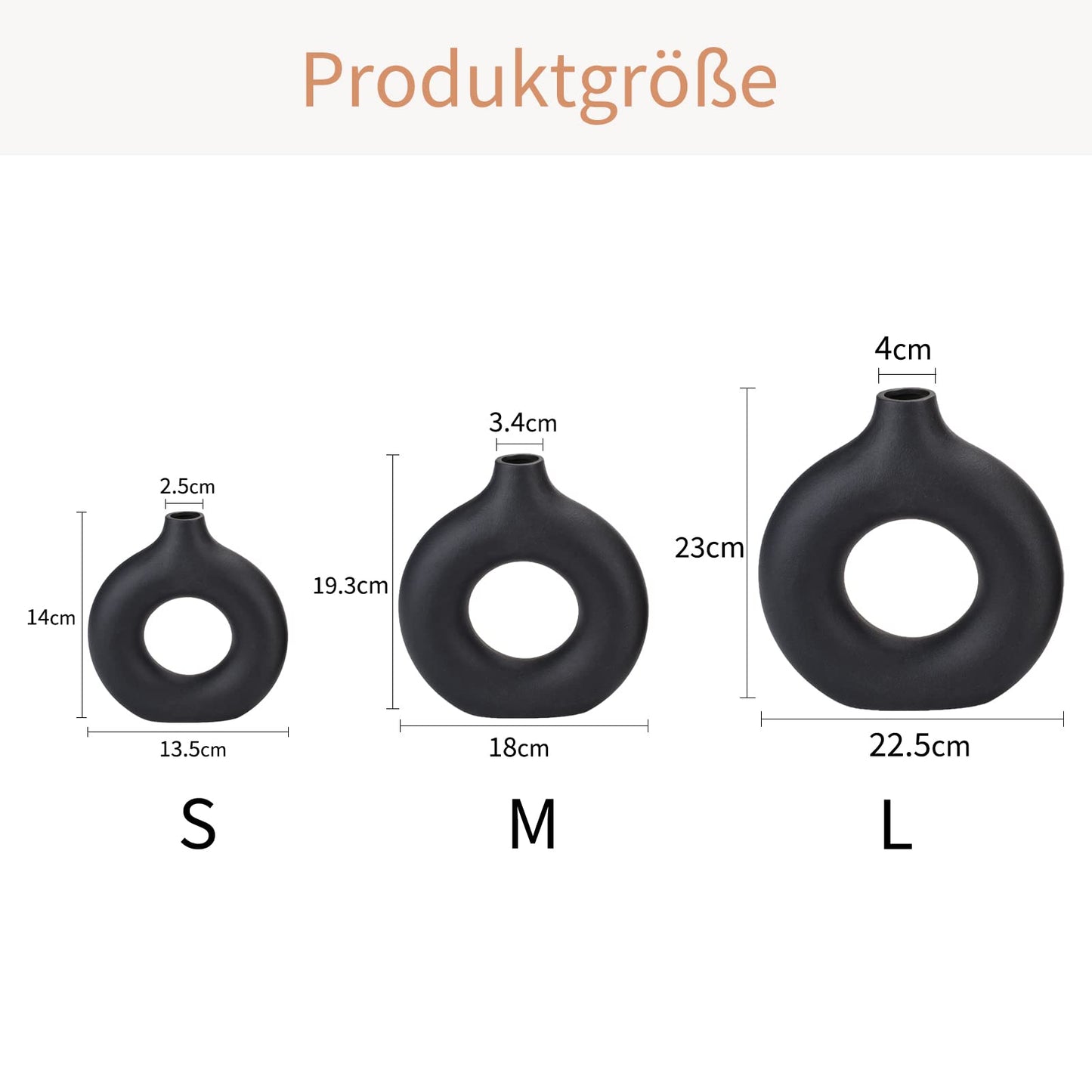 CEMABT Black Donut Vase Hollow Ceramic Vase for Flowers Handmade Minimalist Boho ins Style Modern Home Decor for Wedding Dinner Table Party Living Room Office Bedroom（M